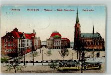 09111 O9000 Chemnitz , Sachs - Theaterplatz Museum Petrikirche Straßenbahn