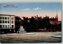 52349 W5160 Düren , Rheinl - Moltkeplatz mit Denkmal und Knabenschule