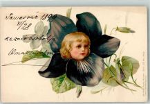 Lith.Artist Anstalt Serie 53 Nr.18549 Blüte mit Menschengesicht 1899 Lithographie