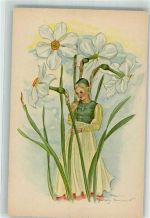 sign. Schwarz Torino Anna Maria Narzissen Frau Verlag Michel Nr.976 Blume Künstlerkarte