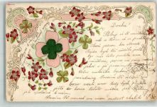 mit Echstoffaplikation Veilchen Glückskleeblatt 1903 Prägedruck