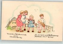sign. Lauterbach Liesel Kinder Katze Poesie Tornister HWB Serie 6299 erster Schultag Künstlerkarte