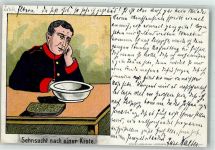 Soldat des deutschen Kaiserreiches sitzt vor einem leeren Teller und träumt von Paketen aus der Heimat Militär Karikatur 1904 Lithographie / Künstlerkarte