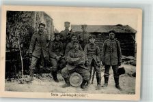Deutsche Landser mit einem Bierfass aus der Heimat Verlag Karl Voegels WK I Soldatenleben
