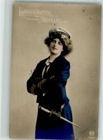 Junge Frau in blauer Matrosenuniform Feldpost Regensburg Maschinenstempel Marine WK I 1918
