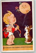 sign. Tilsmann Arnold Humor Hase Mond Spruch Amor Künstlerkarte