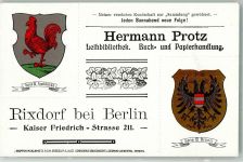 W1000 Rixdorf Serie III Frankfurt und Brünn Hahn Werbung Leihbibliothek Hermann Protz Wappen KEINE AK