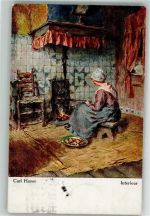 sign. Carl Haver offene Feuerstelle Interieur Bäuerliches Leben 1926 Künstlerkarte
