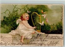 Harfe Engel 1902 Lithographie
