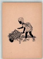 Kind Schubkarre Blumen Scherenschnitt