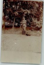 Jäger mit erlegtem Jagdtier Privatfoto AK Jagd Gebrauchsspuren