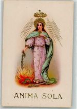 Heilige hält das Kreuz und wirft Ketten und Schwert ins Feuer Anima Sola SB 7836 Christliche Propaganda Künstlerkarte