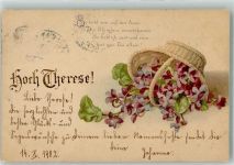 Hoch Therese und Gedicht Korb mit Veilchen Poesie / Liebe Name auf AK 1902 Künstlerkarte