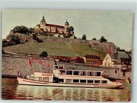 W8700 Würzburg Fahrgastschiff Roland auf dem Main unterhalb der Festung Marienberg Fotograf Zwicker Binnenschiff Foto AK