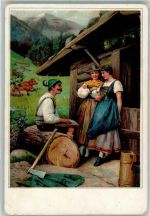 Auf der Alm Dirndl Beil Zither Trachten Bayern 1900 Gebrauchsspuren