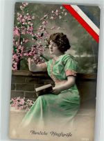 Frau Buch lesen Schwarz-Weiß-Rot P.F.B. 3915/3 Pfingsten 1916