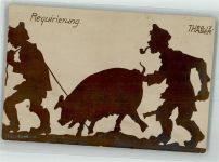 sign. Thaller Theo Requirierung Scherenschnitt 1917 Künstlerkarte