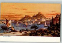 Corfu Kerkyra Künstlerkarte Hafen
