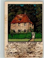 99423 O5300 Weimar , Thür 1901 Gebrauchsspuren Denkmal Goethes Gartenhaus Lithographie