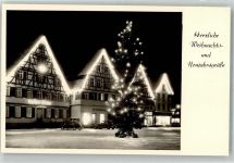 72458 W7470 Ebingen , Württ Foto AK Winter Weihnachtsbaum Auto Untere Vorstadt Nacht