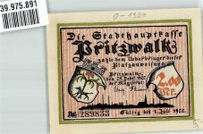 16928 O1920 Pritzwalk 1922 Notgeldschein Stadthauptkasse Platzanweisung über 2.00 Mark