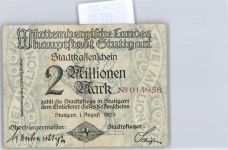 Notgeld 2 Millionen Mark , Stuttgart Geld auf AK