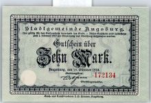 Notgeld 10 Mark , Augsburg Geld auf AK