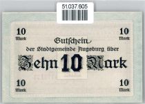 Notgeld 10 Mark , Augsburg Geld auf AK