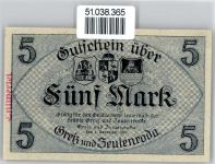 Notgeld 5 Mark , Zeulenroda Geld auf AK