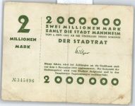 Notgeld 2 Millionen Mark , Mannheim Geld auf AK