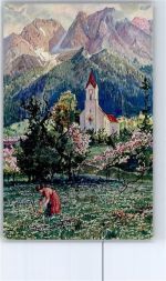 82491 W8104 Obergrainau - Kirche, Ortsansicht, Alpenpanorama