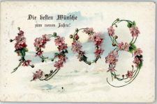 1908 Neujahr Jahreszahl 1907 Prägedruck