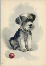 sign. Dermitzel, E. Welpe Terrier Künstlerkarte