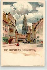 67000 Strasbourg Straßburg Lithographie sign. Hoch