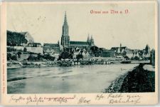 89073 W7900 Ulm , Donau 1901 - Blick von der Eisenbahnbrücke Münster
