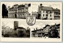 39646 O3573 Oebisfelde Foto AK Wappen Eule Burg Rathaus Bahnhof Ort handschriftlich