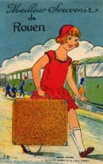 76000 Rouen - Rouen (Frankreich) Leporello, Mädchen am Bahnhof mit Koffer I-II
