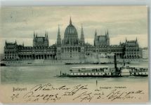 Budapest 1904 Foto AK Parlament Dampfschiff