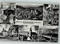 79761 W7890 Tiengen , Hochrhein Foto AK Panorama der Stadt mit Pfarrkirche Mariä Himmelfahrt und Storchenturm Bahnhofstraße Alter Winkel Wutach-Brücke Peter-Thumb-Kirche