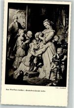 sign. Kaulbach Wilh. v. Aus Werthers Leiden Brotschneidende Lotte Kaulbach, H. von Künstlerkarte