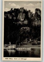 O8351 Bastei Raddampfer Schmilka unterhalb des Basteifelsens Elbeschiff Foto AK