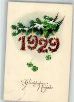 1929 Neujahr Glücksklee HWB Serie 1743 Jahreszahl Künstlerkarte