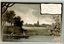 Jugendstil Ruderboot Lithographie