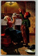 Kinder in Tracht Holzschuhe Katze Serie 803 TSN 1907