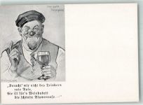 Wein sign. Hoeseler Karikatur Trinker Künstlerkarte