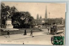 76000 Rouen Foto AK Denkmal Square Corneille Straßenbahn Briefmarke Bildseite
