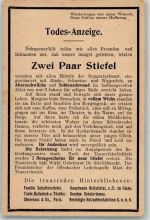 Todes-Anzeige Stiefel Militär Humor WK I