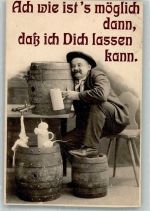 Dicker Mann herzt ein Bierfass Trinker 1907