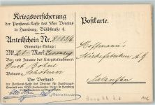 Kriegsversicherung der Pensions Kasse Anteilschein WK I Spende Versicherung