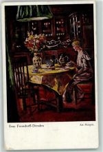 Am Morgen sign. Emy Frensdorff AK gedeckter Tisch 1919 Künstlerkarte